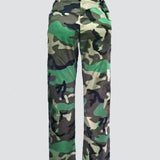 Pantalones rectos casuales rasgados con estampado de camuflaje