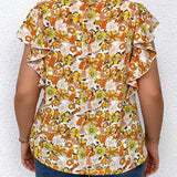 Camisa de vacaciones de manga corta y a grande con estampado floral y cuello de lazo para el verano