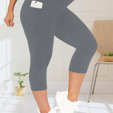 Leggings de capri de talla grande con bolsillos, pantalones de yoga de cintura alta cortos, mallas de 3/4 de longitud activas para correr, ejercicio y fitness para mujeres