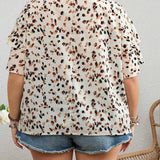 CURVE+ Camisa estampada floral de a grande con dobladillo con volantes