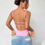 EZwear Body ajustado de punto rosa con tirantes de espagueti