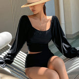 DAZY Conjunto de bikini negro para mujer - Top de chaleco sin mangas sexy y traje de bano para vacaciones en la playa