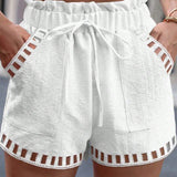 LUNE Shorts de verano para mujer con cintura con diseno de bolsa de papel y cinturon atado al frente