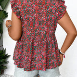 Frenchy Blusa floral de manga corta para mujer de a grande con cuello en V para vacaciones