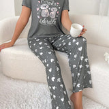 Conjunto de pijama de manga corta para mujeres con diseno de nutrias impresas, con camiConjuntoa y pantalon