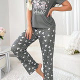 Conjunto de pijama de manga corta para mujeres con diseno de nutrias impresas, con camiConjuntoa y pantalon
