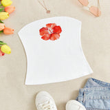 EZwear Top de patron de flores rojas de mujer con ajuste casual y entallado, adecuado para el verano