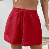 VCAY Shorts solidos de cintura con nudo para playa de verano