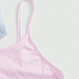 Tops de pijama de verano a cuadros y rayas para mujer, 3 piezas por conjunto