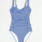 Swim Vestido de una sola pieza simple y cotidiano para mujer con estampado a rayas