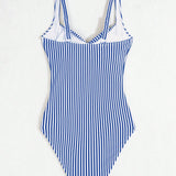 Swim Vestido de una sola pieza simple y cotidiano para mujer con estampado a rayas