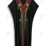 Vestidos de casa para mujeres, Abaya de Dubai bordada Kaftan negro