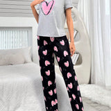 Conjunto de pijama para mujer con estampado de corazones y letras