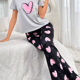 Conjunto de pijama para mujer con estampado de corazones y letras