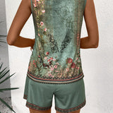 LUNE Conjunto de chaleco sin mangas y shorts holgados informales a juego con ribete de bloque de color para verano