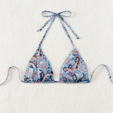 Top de bikini Halter estampado de paisley para mujer en la playa de verano