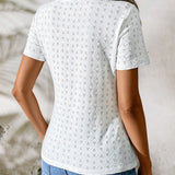 Camiseta blanca de punto Jacquard ajustada a la a de verano, favorecedora para la figura