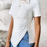 Camiseta blanca de punto Jacquard ajustada a la a de verano, favorecedora para la figura