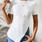 Camiseta blanca de punto Jacquard ajustada a la a de verano, favorecedora para la figura