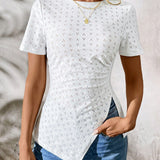 Camiseta blanca de punto Jacquard ajustada a la a de verano, favorecedora para la figura