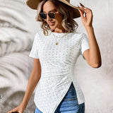 Camiseta blanca de punto Jacquard ajustada a la a de verano, favorecedora para la figura