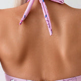 Swim Mod Collar de cuello impreso aleatoriamente para mujer, simple traje de una sola pieza para uso diario