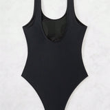 Swim Traje de bano de una pieza casual para mujer en unicolor y cintura recortada, ideal para vacaciones
