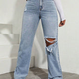 EZwear Jeans tipo boyfriend de talle alto roto