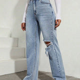 EZwear Jeans tipo boyfriend de talle alto roto