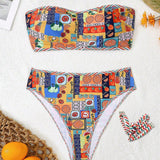 Swim Vcay Conjunto Bikini de talla grande con estampado floral, ropa de playa de verano, incluye sujetador de bikini sin tirantes y Bottom para piscinas