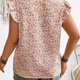 Blusa de verano para mujer de a grande con mangas tipo gorra y estampado floral diminuto en escote en V