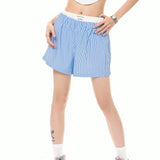 Coolane Shorts de doble cintura alta a rayas azules y blancas para mujer