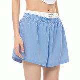 Coolane Shorts de doble cintura alta a rayas azules y blancas para mujer