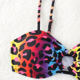 Slayr Bikini sexy para mujer con estampado de leopardo y anillo circular