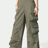 Coolane Pantalones cargo verde para mujer, resistentes y frescos, con multiples bolsillos, ideales para estilo callejero en verano