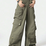 Coolane Pantalones cargo verde para mujer, resistentes y frescos, con multiples bolsillos, ideales para estilo callejero en verano