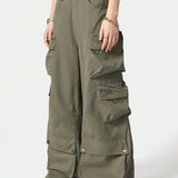 Coolane Pantalones cargo verde para mujer, resistentes y frescos, con multiples bolsillos, ideales para estilo callejero en verano