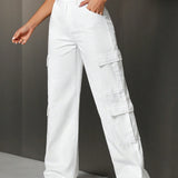 Tall Jeans casuales de pierna ancha y suelta para mujeres con multiples bolsillos para ropa de trabajo, versatiles