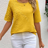 Camisa de verano para mujer con cuello redondo bordado de maiz amarillo