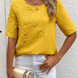 Camisa de verano para mujer con cuello redondo bordado de maiz amarillo