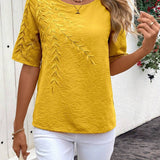 Camisa de verano para mujer con cuello redondo bordado de maiz amarillo