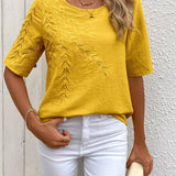 Camisa de verano para mujer con cuello redondo bordado de maiz amarillo