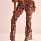 MUSERA Pantalones acampanados con cordones laterales y Sheer Mesh Print