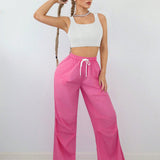 SXY Enterizo holgado rosa para mujeres, pantalones para damas