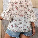 Frenchy Blusa floral de gasa con mangas globito y cuello de camisa