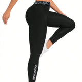 Pantalones de yoga de cintura con patron de letras de KOVSEE, leggings de entrenamiento de fitness de alta elasticidad para correr, ropa de deporte para mujer