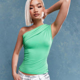 MISSGUIDED Top asimetrico de Sueter con un hombro fruncido