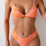 Conjunto de bikini sexy para mujer con estampado de flores para playa de verano, impresion aleatoria