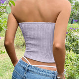 EZwear Top Brasier sin tirantes casual de tubo con textura de tela de color lila purpura para el verano