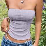 EZwear Top Brasier sin tirantes casual de tubo con textura de tela de color lila purpura para el verano